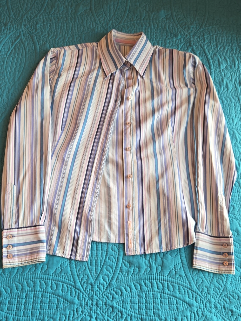 Kuhlman Women's Long-Sleeve Multi-Stripe Button-Up Shirt - Blue/White/Pink